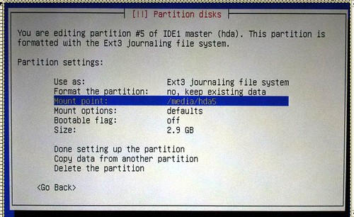 Ubuntu Ext3 Partition Setup